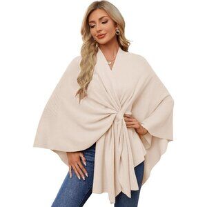 Women's Beige Elegant Open Poncho Sweater For Spring Fall Winter Shawl Wraps